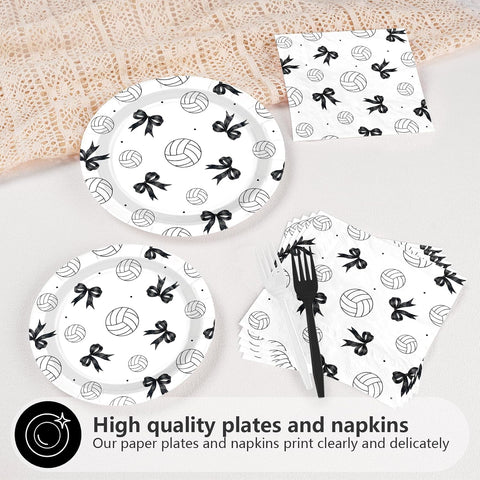 96 Pcs Black Bow Volleyball Party Plates and Napkins - Grencian