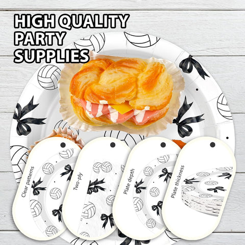 96 Pcs Black Bow Volleyball Party Plates and Napkins - Grencian