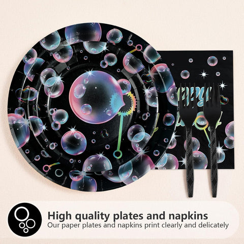 Black Bubble Birthday Plates & Napkins Set - 96 Pcs - image 2