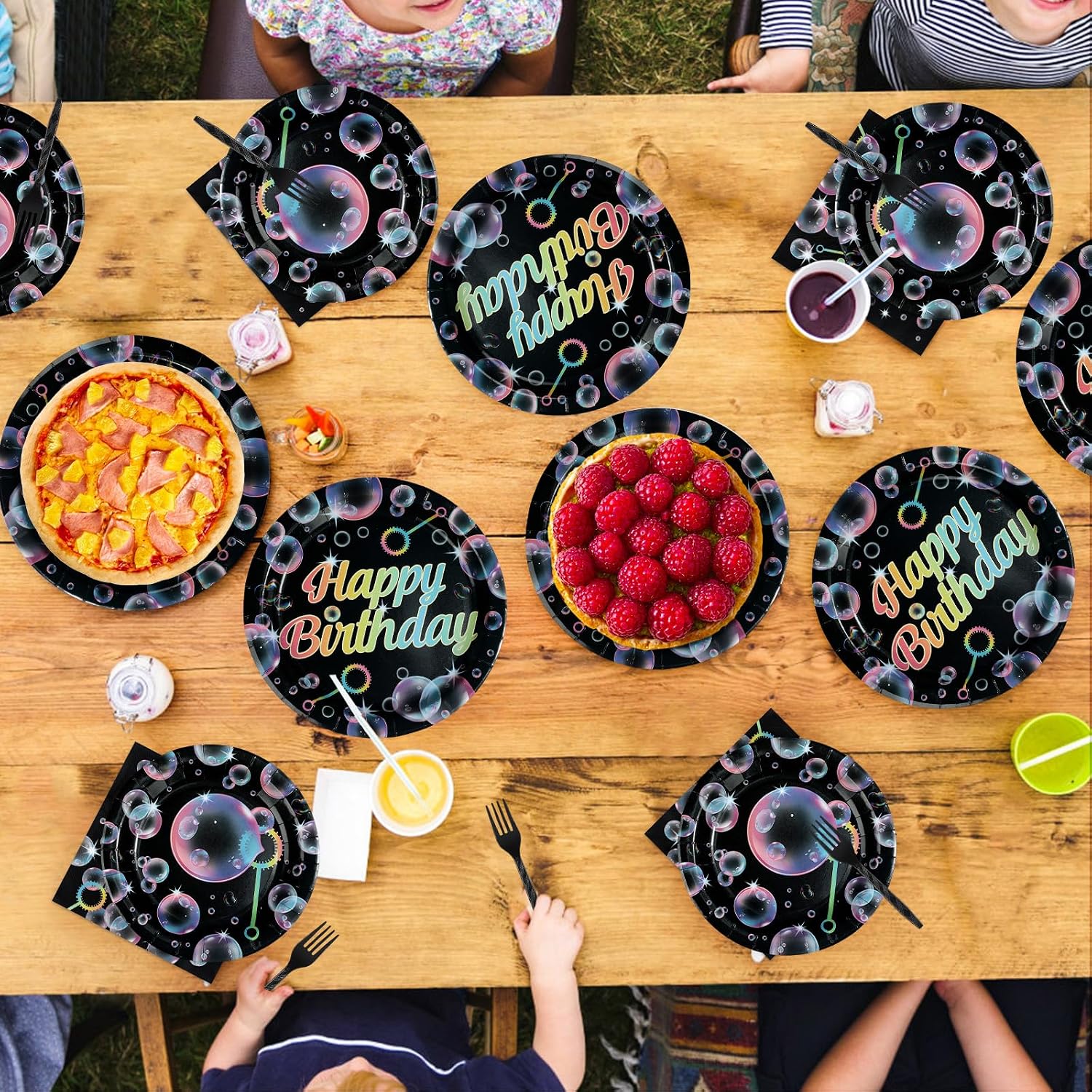 Black Bubble Birthday Plates & Napkins Set - 96 Pcs - image 7