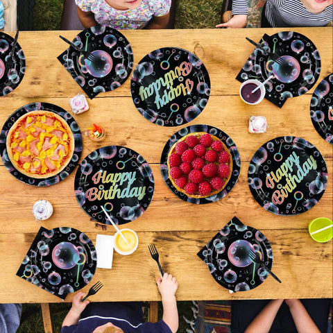 Black Bubble Birthday Plates & Napkins Set - 96 Pcs - image 7