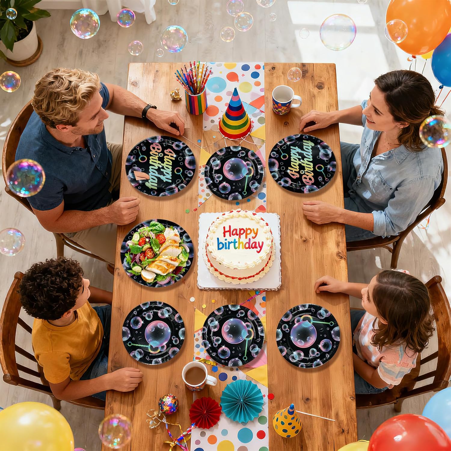 Black Bubble Birthday Plates & Napkins Set - 96 Pcs - image 8