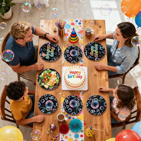Black Bubble Birthday Plates & Napkins Set - 96 Pcs - image 8
