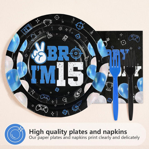Blue Black 15th Birthday Plates & Napkins Set - 96 Pcs - image 2