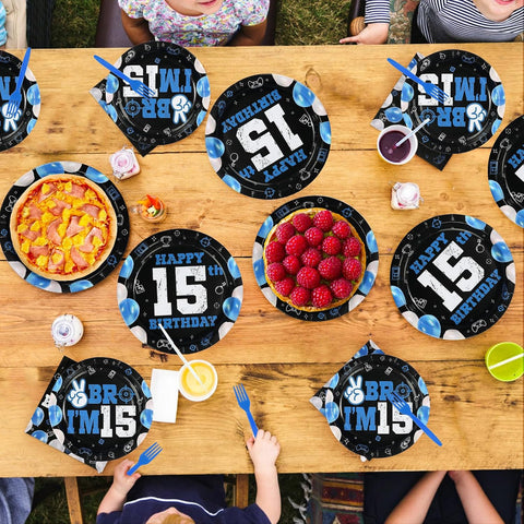 Blue Black 15th Birthday Plates & Napkins Set - 96 Pcs - image 7
