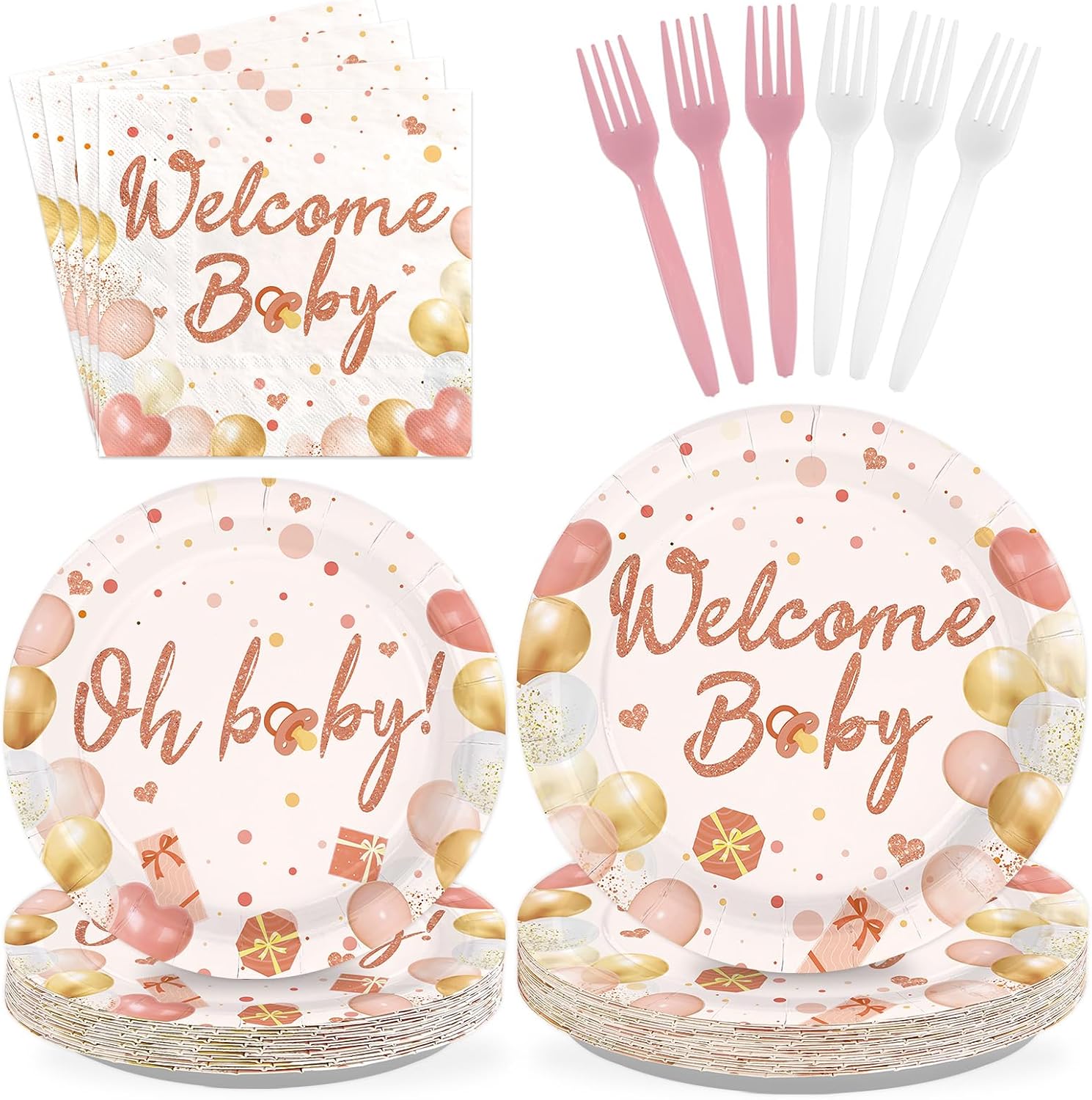 Boho Blush Baby Shower Plates & Napkins Set - 96 Pcs - image 1