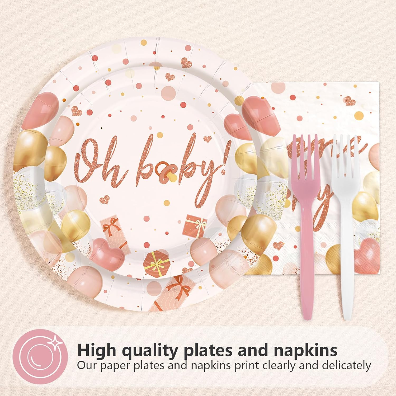 Boho Blush Baby Shower Plates & Napkins Set - 96 Pcs - image 2