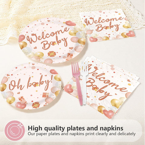 Boho Blush Baby Shower Plates & Napkins Set - 96 Pcs - image 3