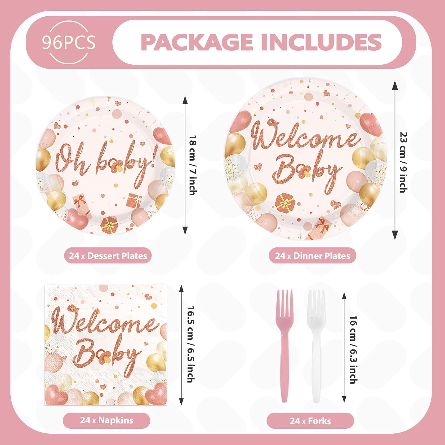 Boho Blush Baby Shower Plates & Napkins Set - 96 Pcs - image 5