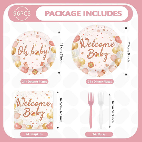 Boho Blush Baby Shower Plates & Napkins Set - 96 Pcs - image 5