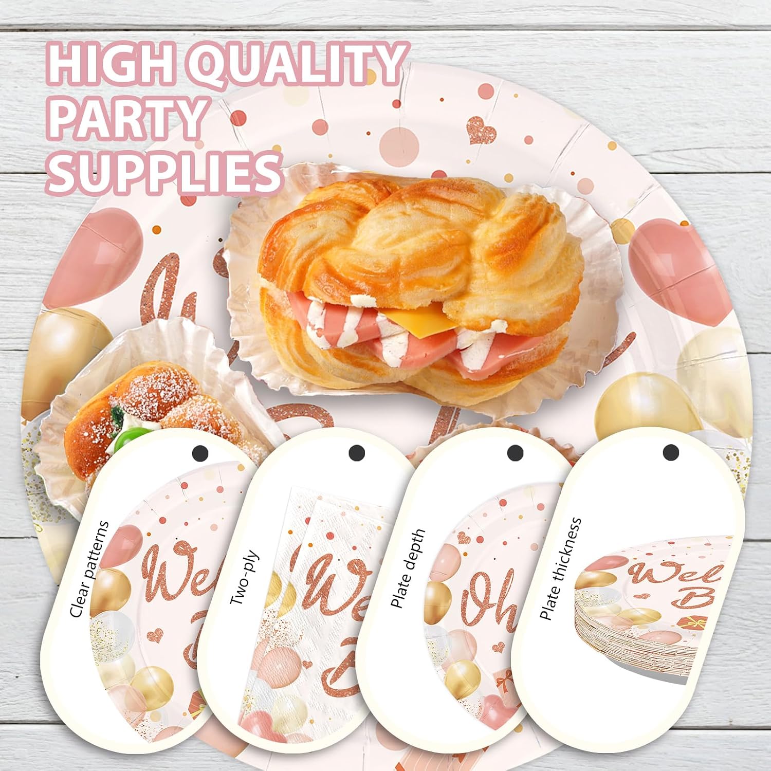 Boho Blush Baby Shower Plates & Napkins Set - 96 Pcs - image 6