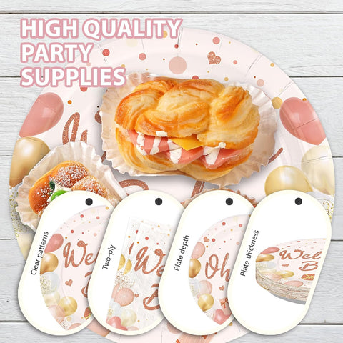 Boho Blush Baby Shower Plates & Napkins Set - 96 Pcs - image 6