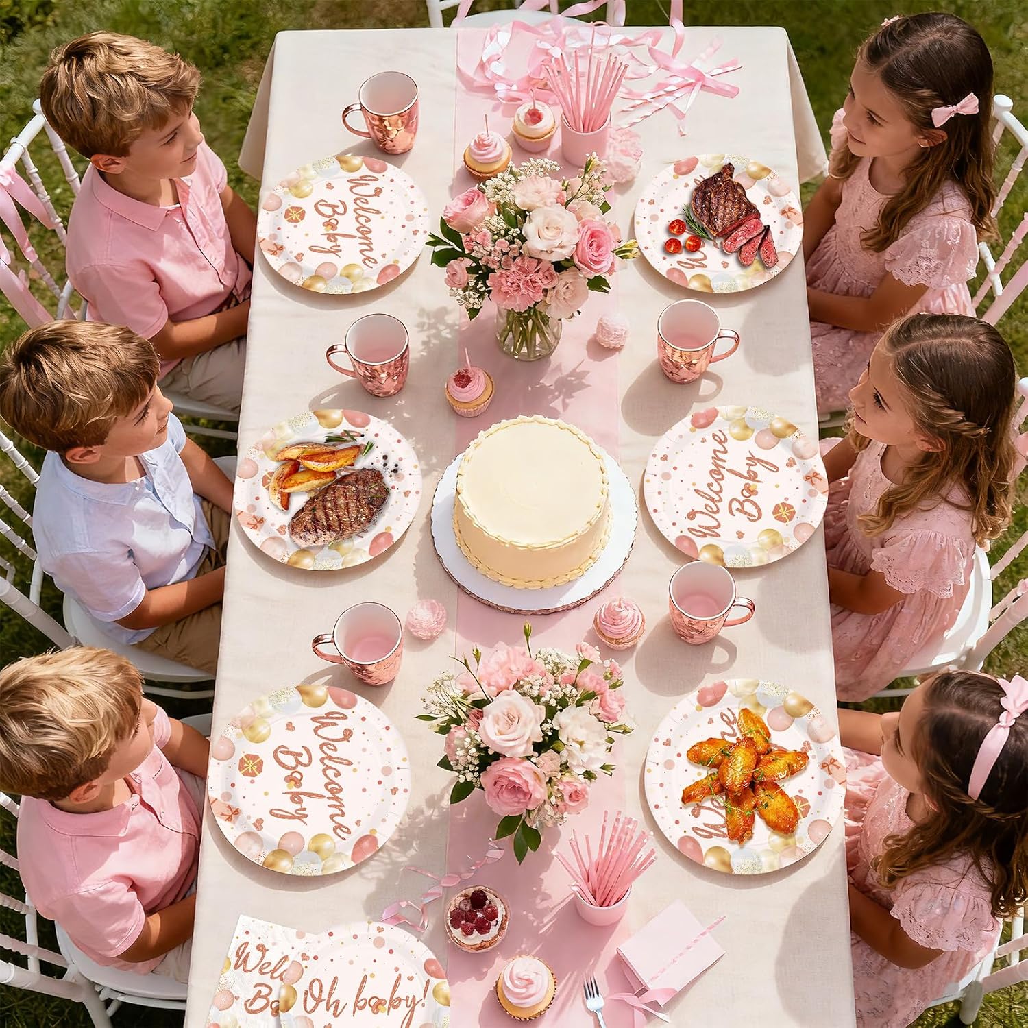 Boho Blush Baby Shower Plates & Napkins Set - 96 Pcs - image 8