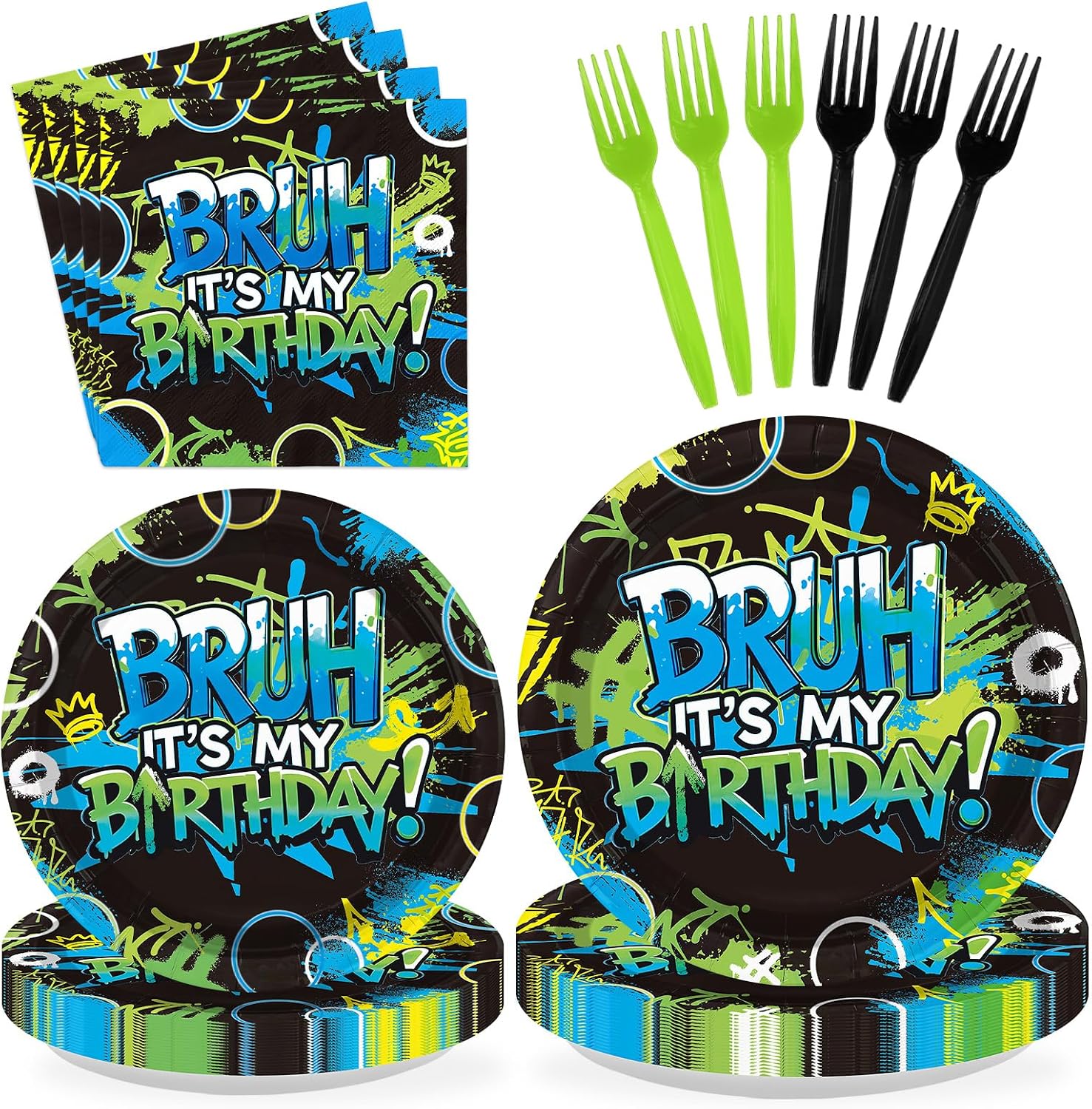 Bruh Birthday Party Plates & Napkins for Boys - 96 Pcs image 1
