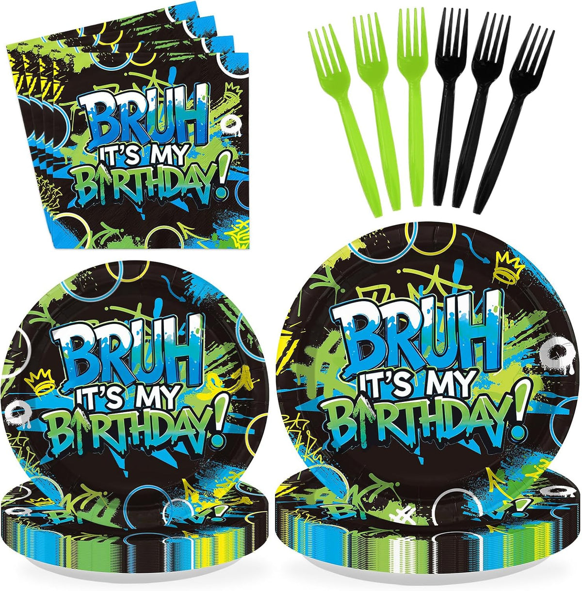Bruh Birthday Party Plates & Napkins for Boys - 96 Pcs image 1