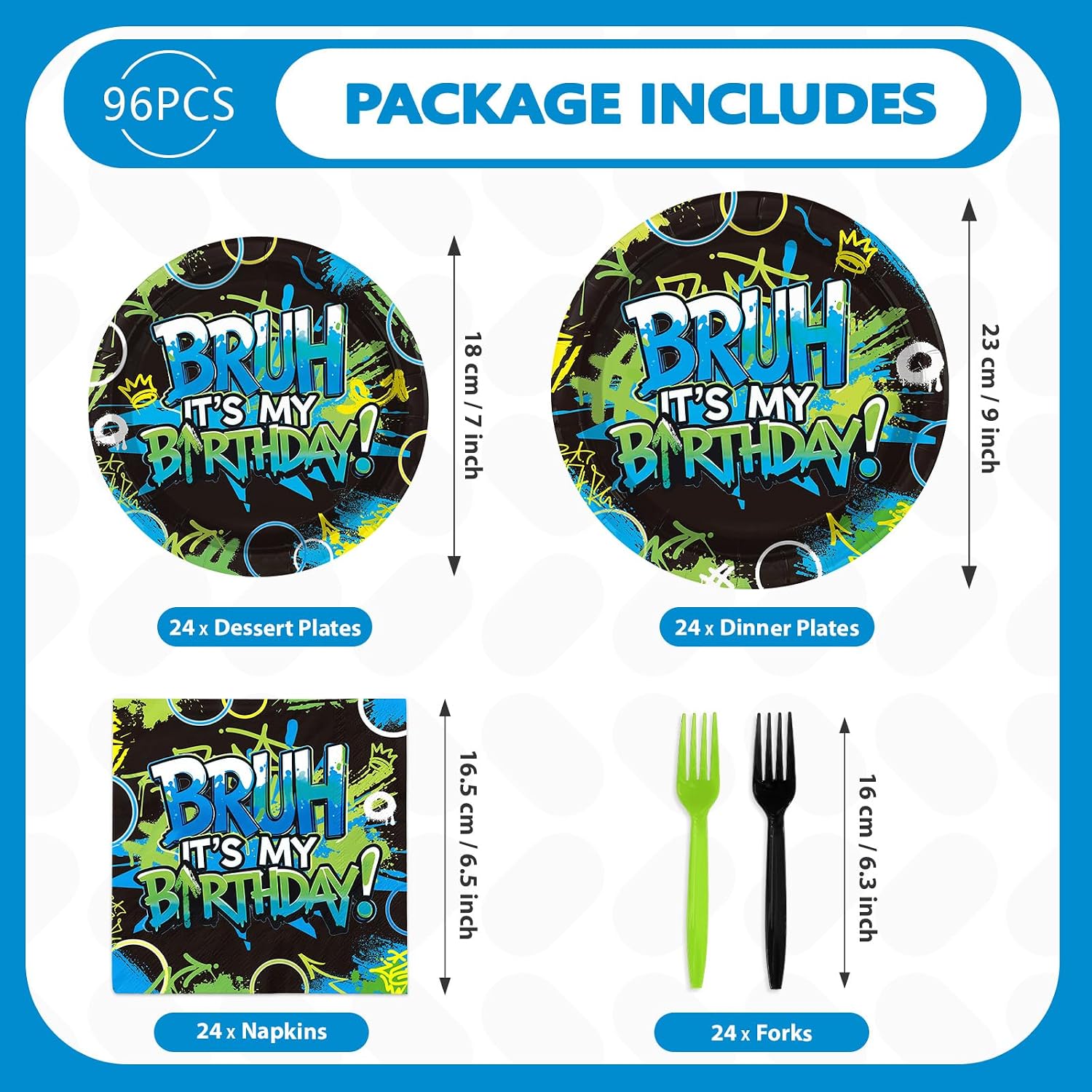 Bruh Birthday Party Plates & Napkins for Boys - 96 Pcs image 2