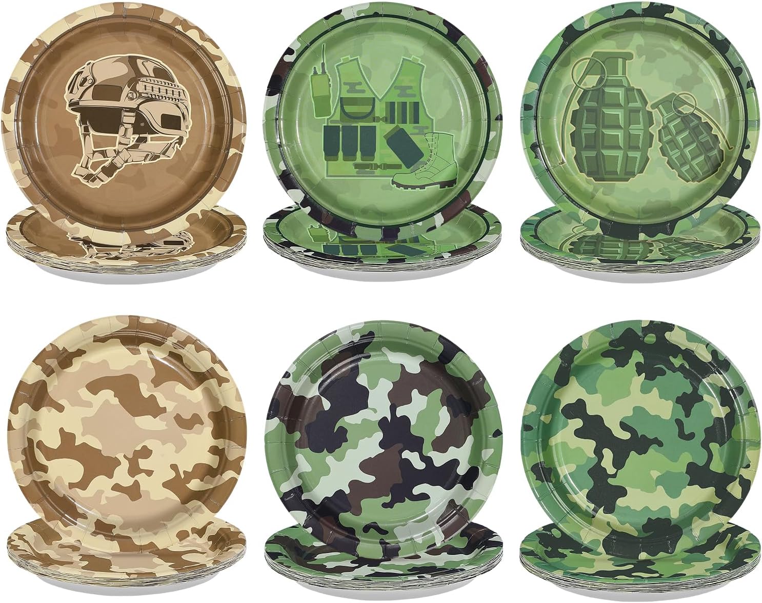 Camo army birthday paper plates 7 inch - main camouflage design