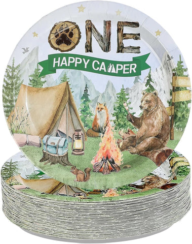 Camping 1st Birthday Plates - 50 Pcs 9 Inch Camper Theme - image 1