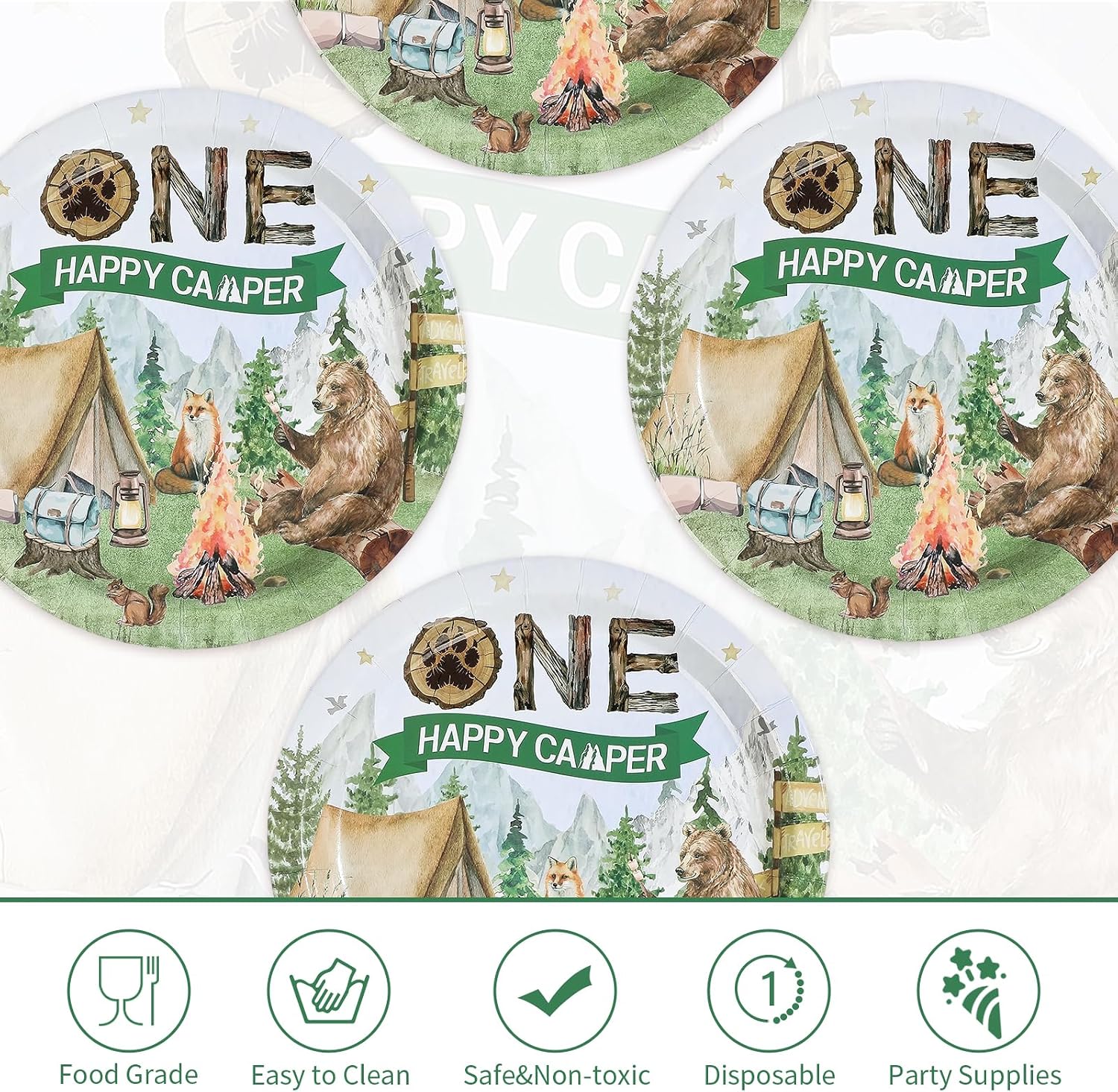 Camping 1st Birthday Plates - 50 Pcs 9 Inch Camper Theme - image 2