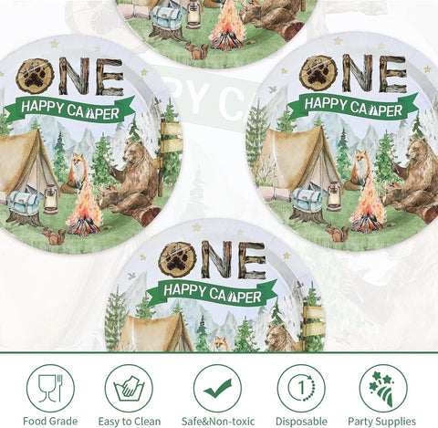 Camping 1st Birthday Plates - 50 Pcs 9 Inch Camper Theme - image 2