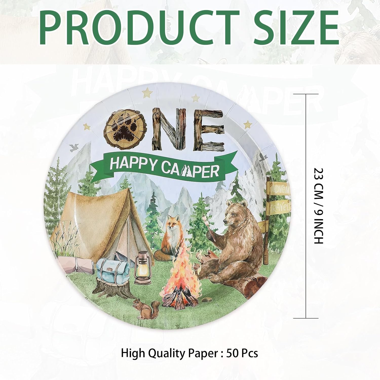 Camping 1st Birthday Plates - 50 Pcs 9 Inch Camper Theme - image 4