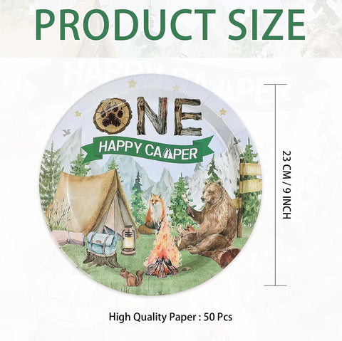 Camping 1st Birthday Plates - 50 Pcs 9 Inch Camper Theme - image 4