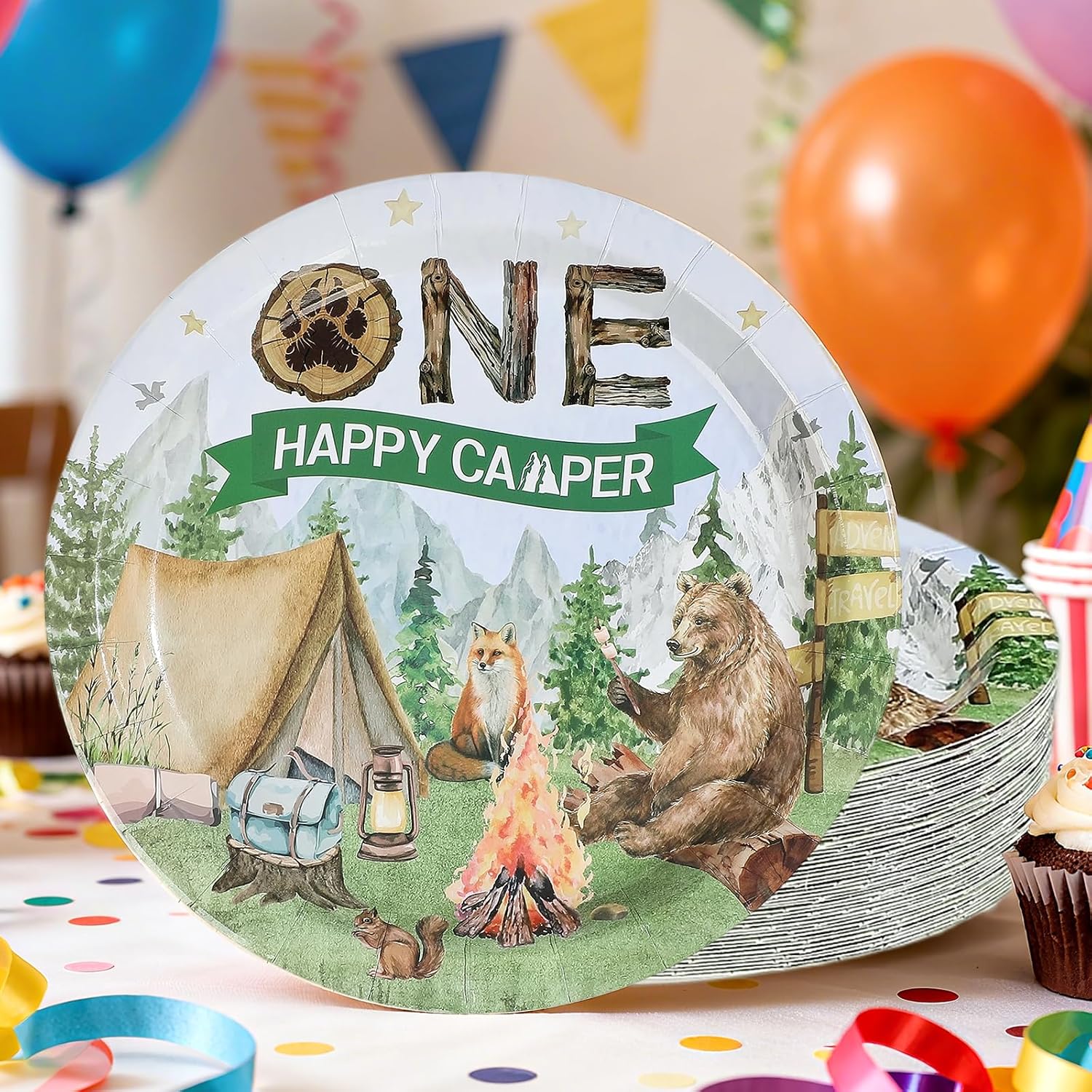 Camping 1st Birthday Plates - 50 Pcs 9 Inch Camper Theme - image 5