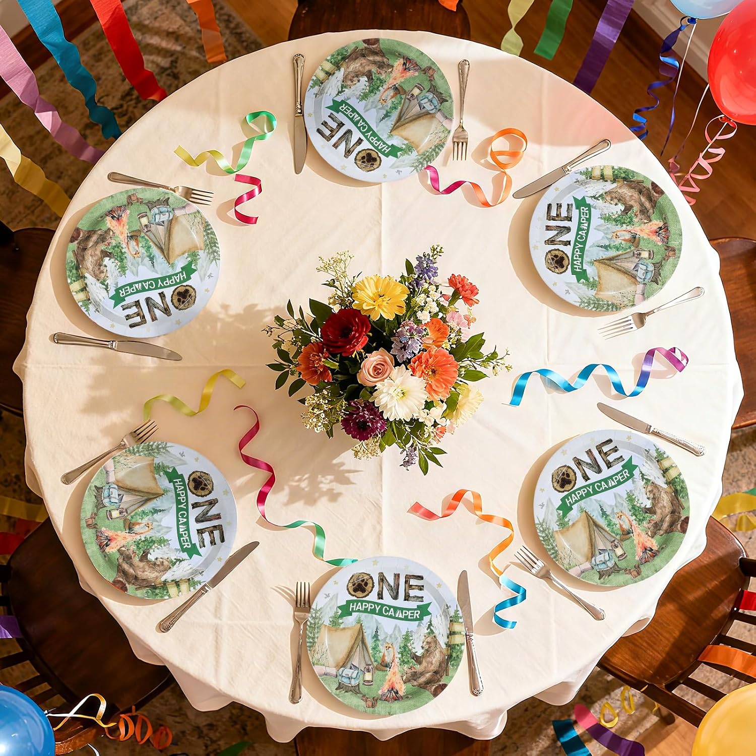 Camping 1st Birthday Plates - 50 Pcs 9 Inch Camper Theme - image 6