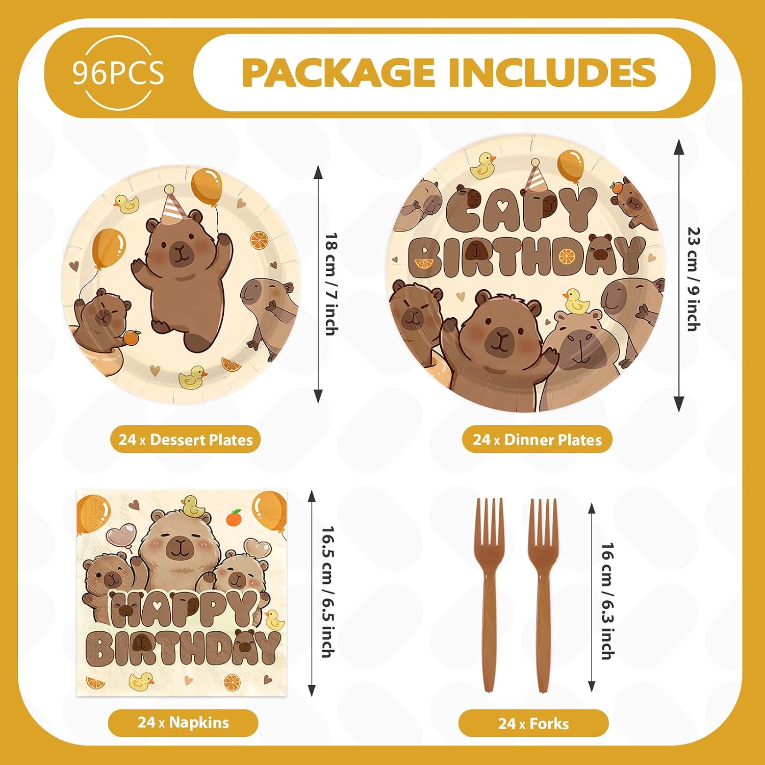 Capybara Happy Birthday Plates & Napkins Set - 96 Pcs image 2