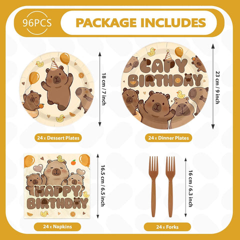 Capybara Happy Birthday Plates & Napkins Set - 96 Pcs image 2