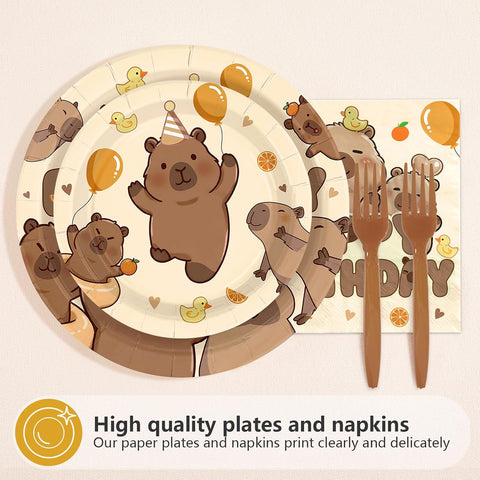 Capybara Happy Birthday Plates & Napkins Set - 96 Pcs image 3