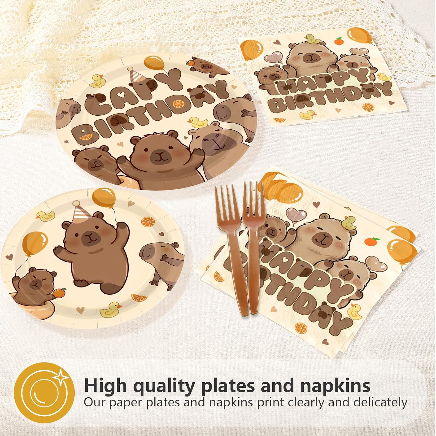 Capybara Happy Birthday Plates & Napkins Set - 96 Pcs image 4