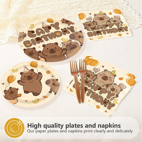 Capybara Happy Birthday Plates & Napkins Set - 96 Pcs image 4