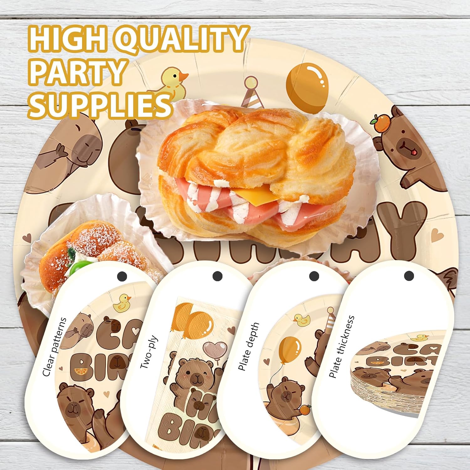 Capybara Happy Birthday Plates & Napkins Set - 96 Pcs image 6