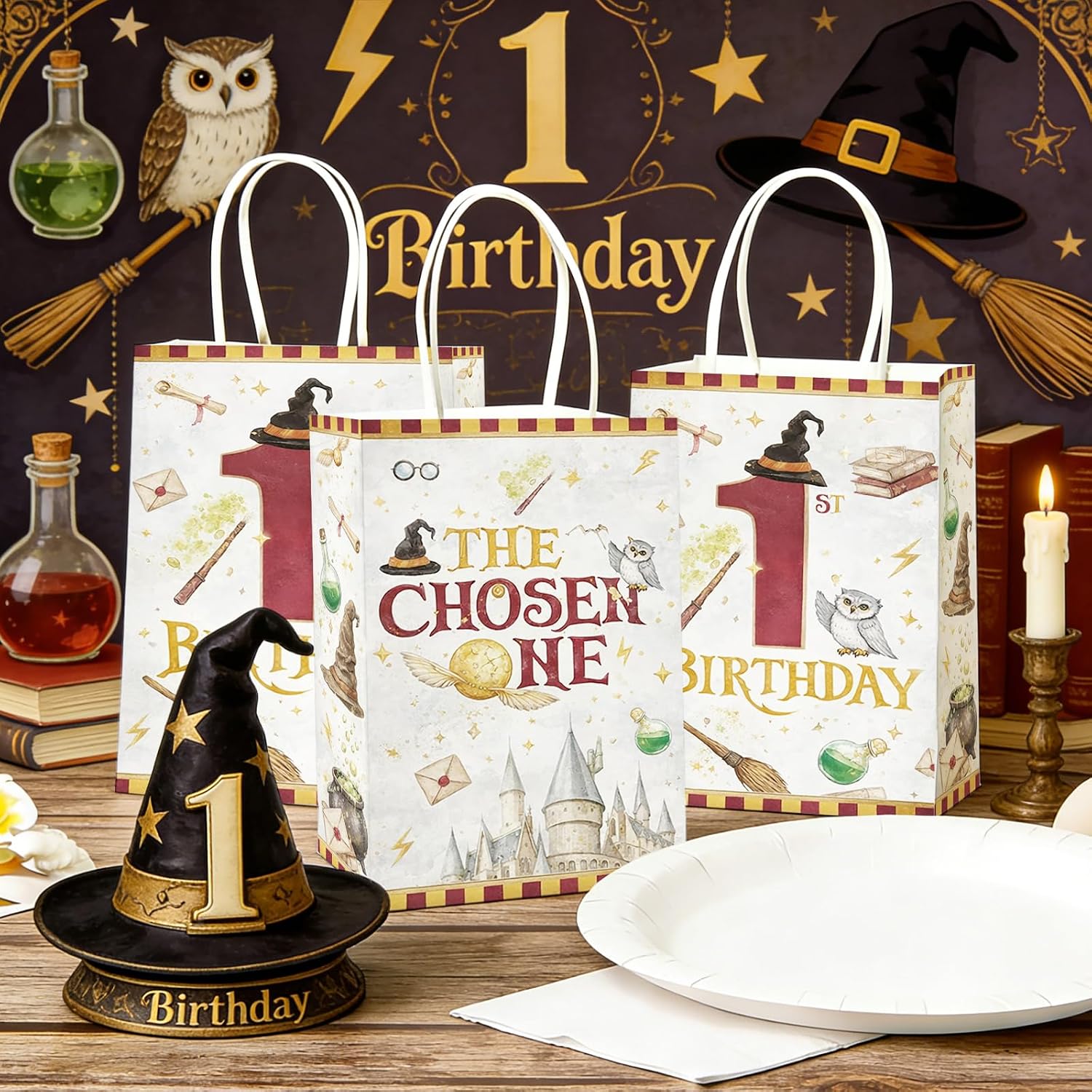 Castle owl candy treat bags first birthday
