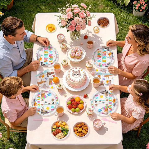 96 Pcs Cat 1st Birthday Party Plates and Napkins - Grencian