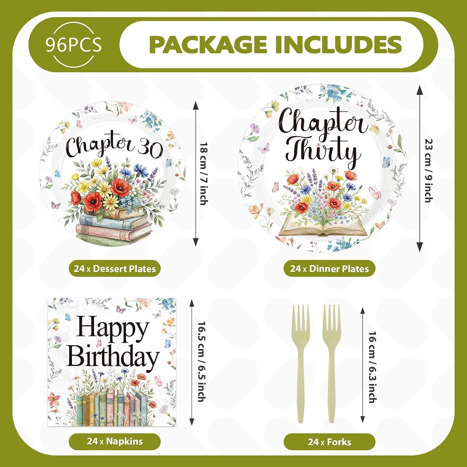 96Pcs Chapter 30th Birthday Party Plates and Napkins - Grencian