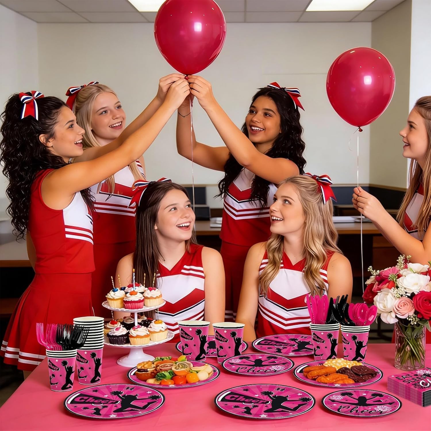 Cheer Gymnastics Birthday Party Plates and Napkins Set - 168 Pcs Serves 24 - Grencian
