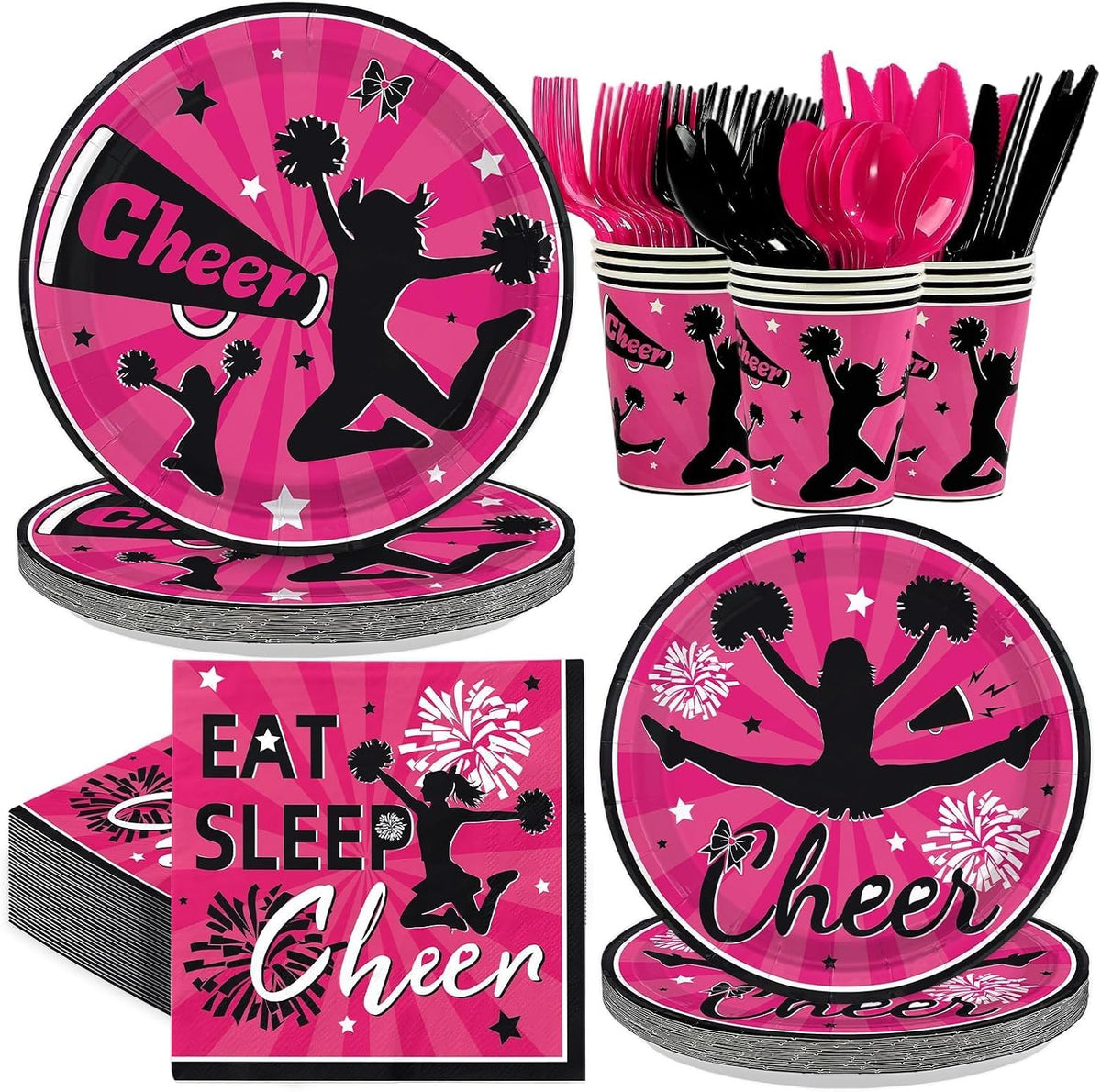 Cheer Gymnastics Birthday Party Plates and Napkins Set - 168 Pcs Serves 24 - Grencian