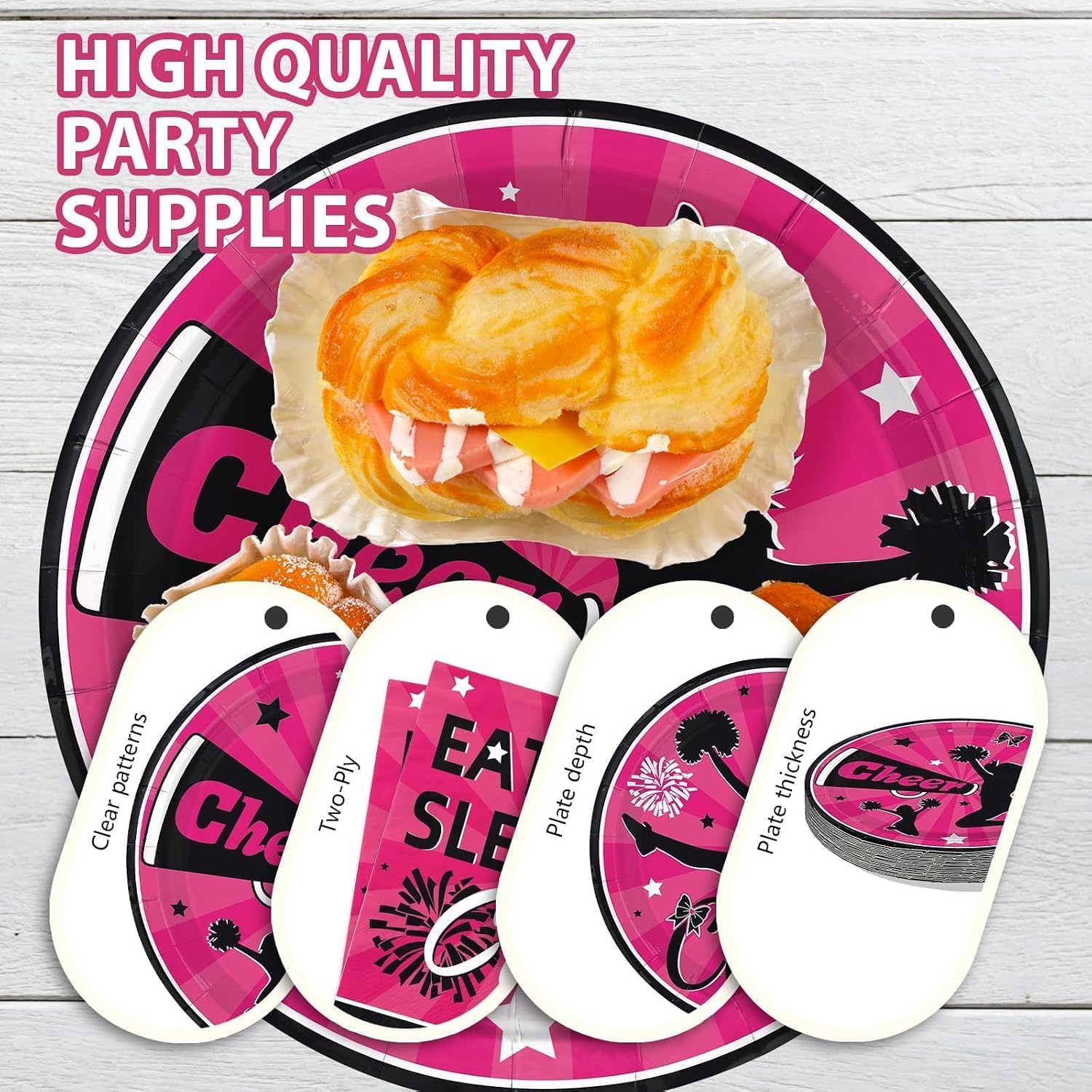 Cheer Gymnastics Birthday Party Plates and Napkins Set - 168 Pcs Serves 24 - Grencian