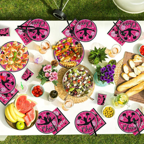 Cheer Gymnastics Birthday Party Plates and Napkins Set - 168 Pcs Serves 24 - Grencian