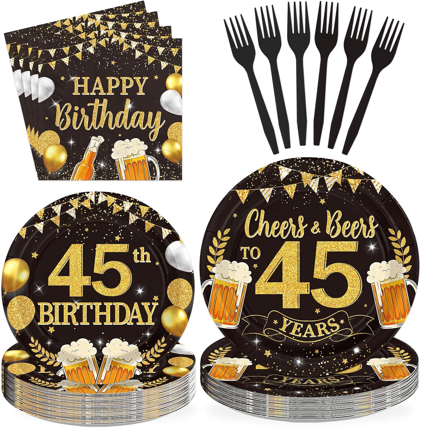 Cheers to 45th Birthday Plates & Napkins - 96 Pcs - view 1