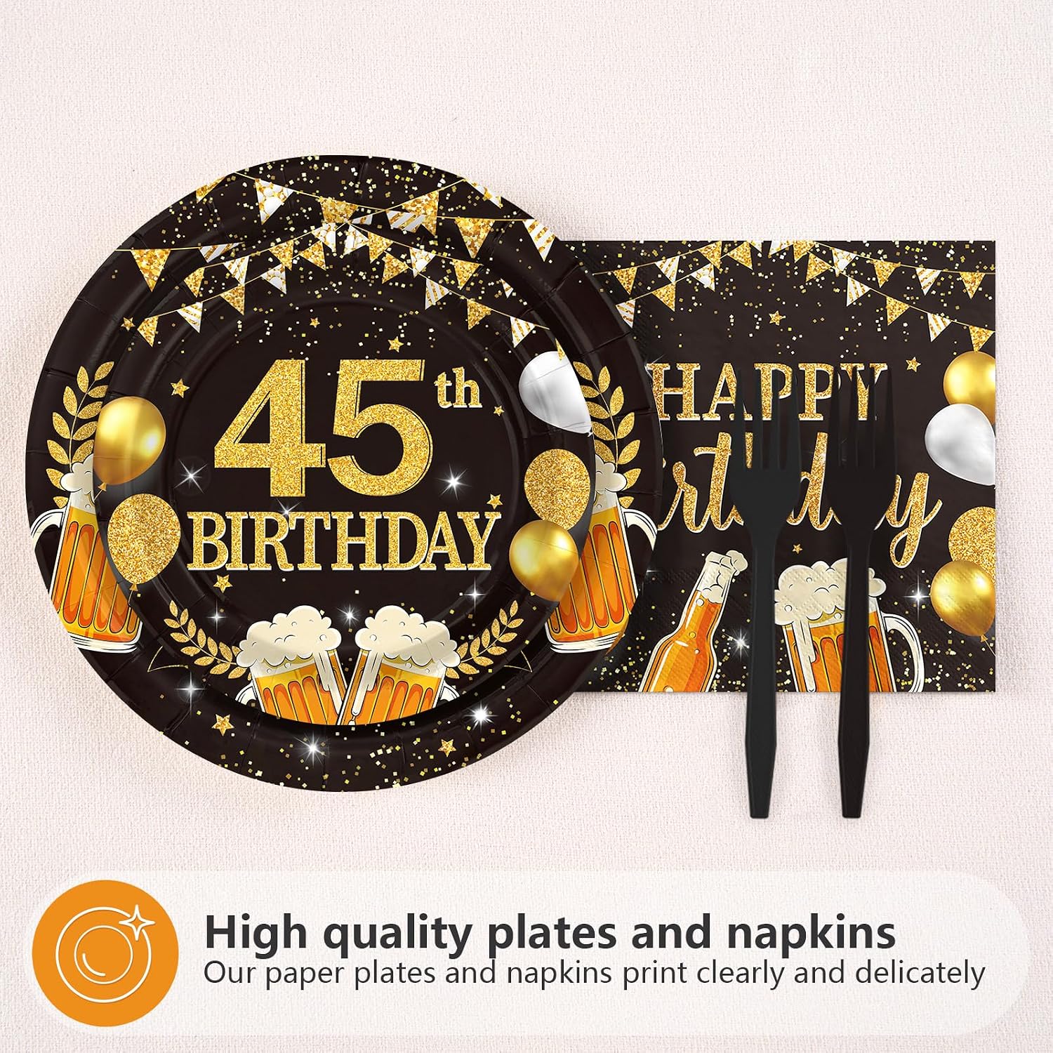 Cheers to 45th Birthday Plates & Napkins - 96 Pcs - view 2