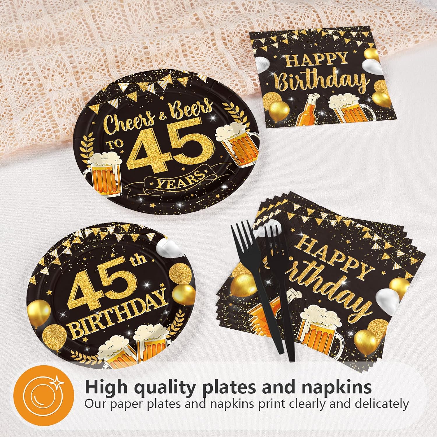 Cheers to 45th Birthday Plates & Napkins - 96 Pcs - view 3