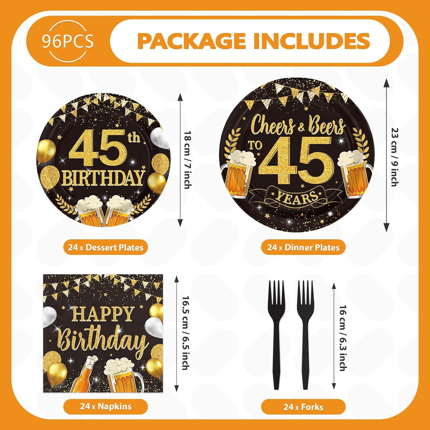 Cheers to 45th Birthday Plates & Napkins - 96 Pcs - view 5