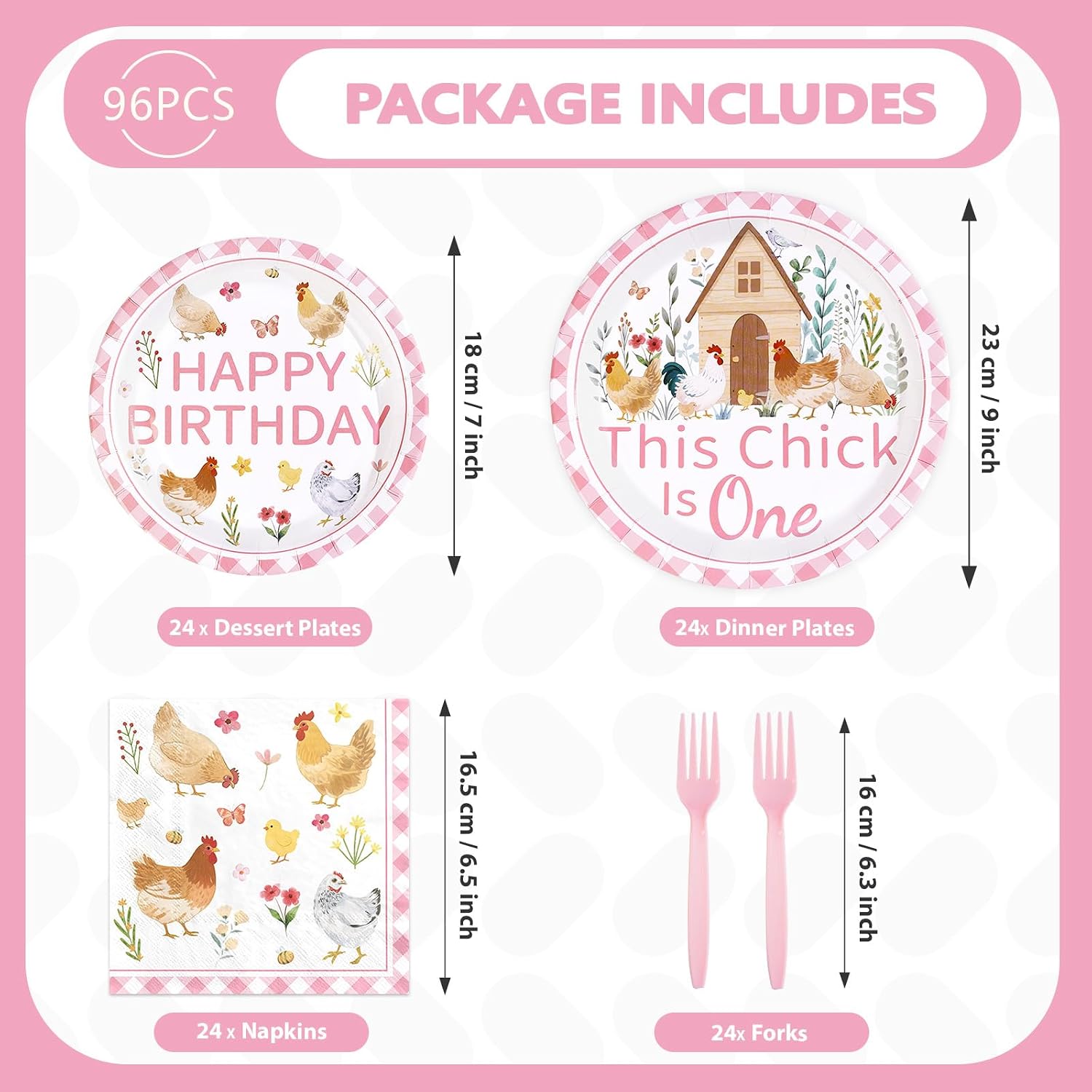 Chicken 1st Birthday Plates & Napkins Set - 96 Pcs image 2