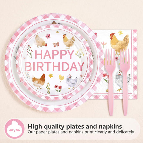 Chicken 1st Birthday Plates & Napkins Set - 96 Pcs image 3