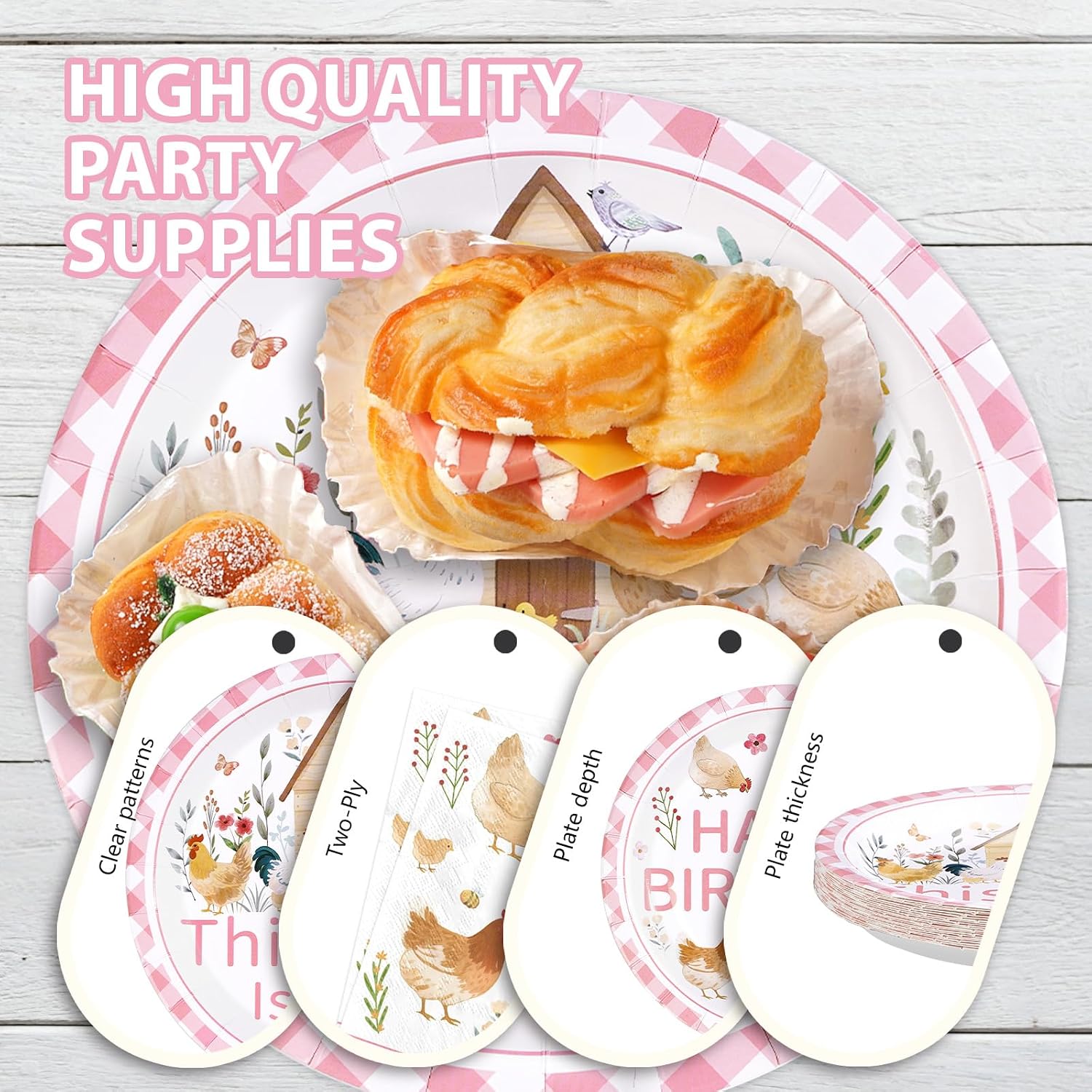 Chicken 1st Birthday Plates & Napkins Set - 96 Pcs image 6