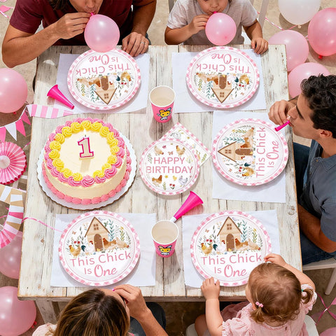 Chicken 1st Birthday Plates & Napkins Set - 96 Pcs image 8