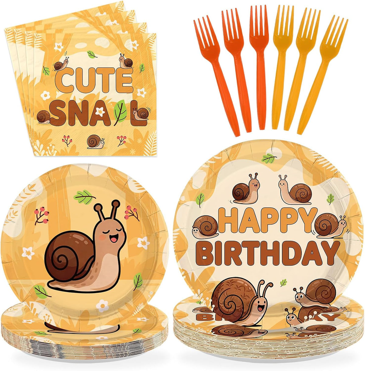 Cute Snail Birthday Plates & Napkins Set - 96 Pcs - image 1